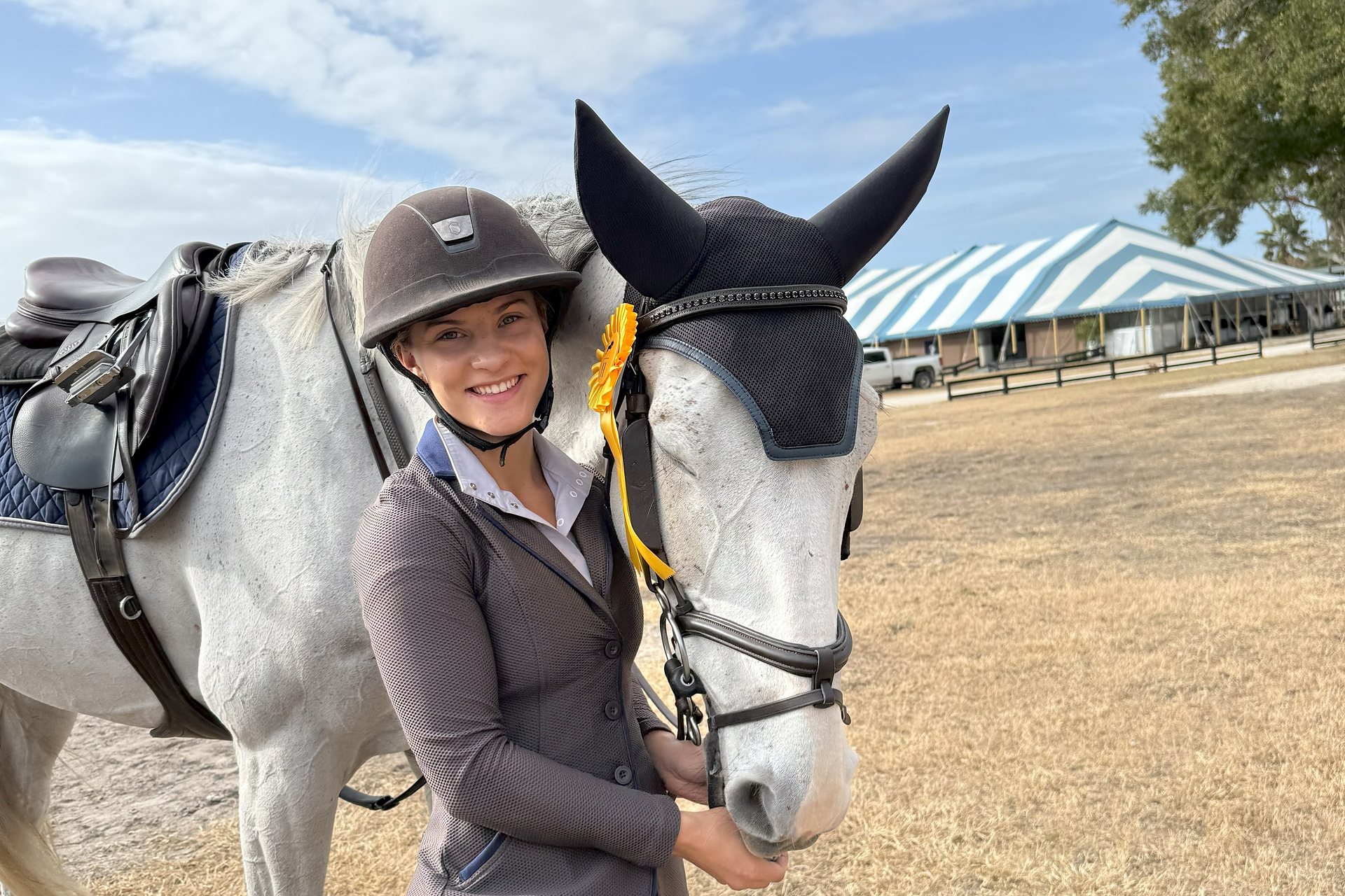 Leigh Kostmayer with Titan after a class at World Equestrian Center Ocala